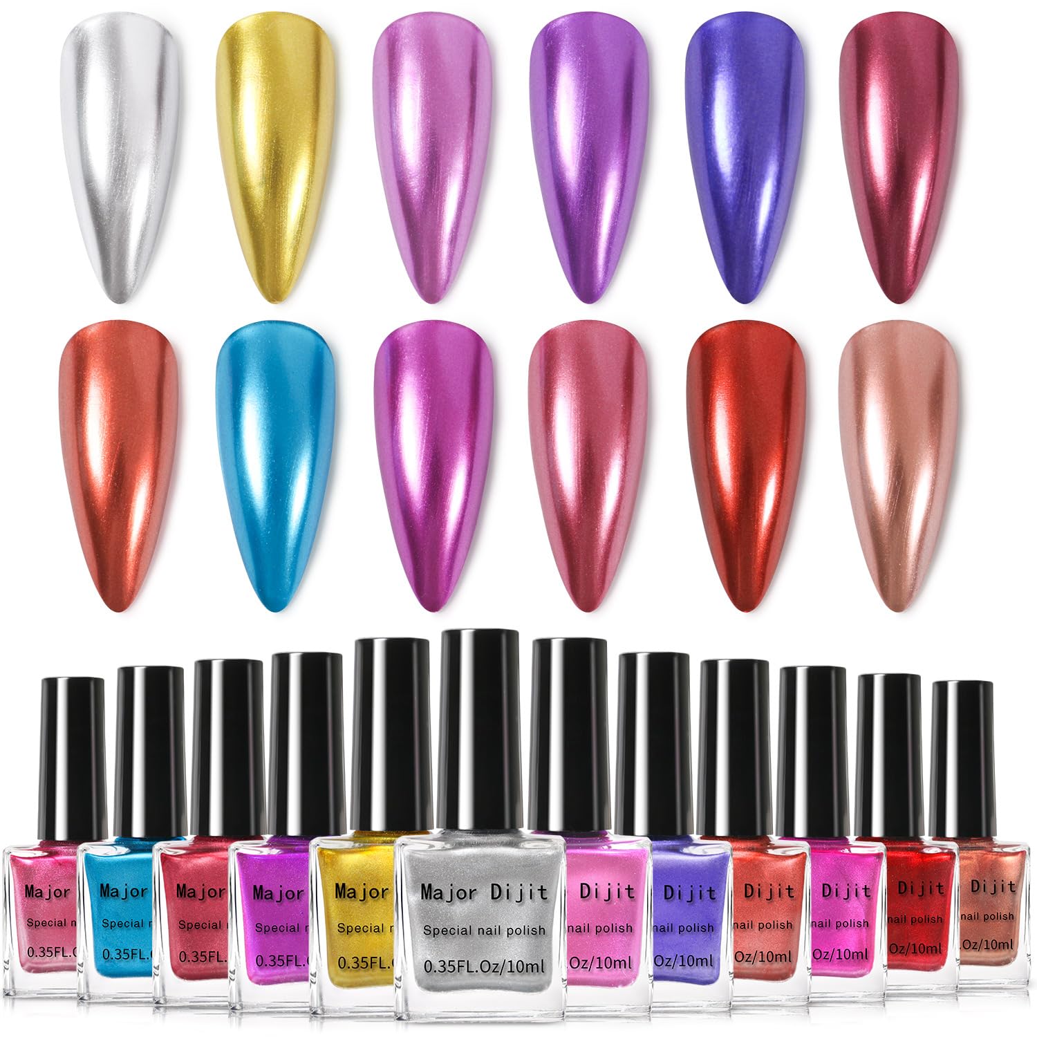 DouborQ Metallic Nail Polish Set,12 Colors Mirror Chrome Glitter Nail Polish 0.35 FL.oz/10ml Holographic Gold Silver Pink Red Purple Nail Polish Manicure - Image 4