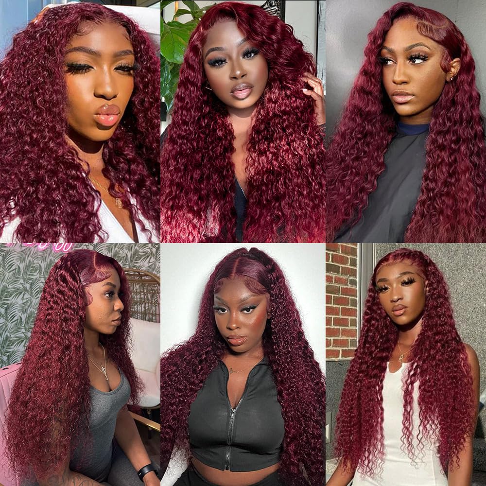 Burgundy 99J Deep Wave Human Hair Lace Front Wig 26 Inch 200 Density - Image 4