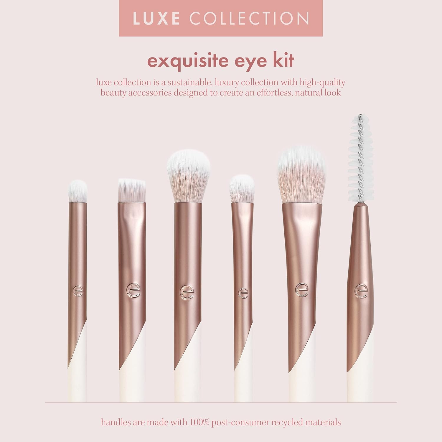 EcoTools Luxe Exquisite Eye Makeup Brush Kit, For Eyeshadow, Eyeliner, & Brow Makeup, Professional Eye Brush Set, Eco-Friendly Makeup Tools, Synthetic Bristles, Cruelty Free & Vegan, 6 Piece Set - Image 3