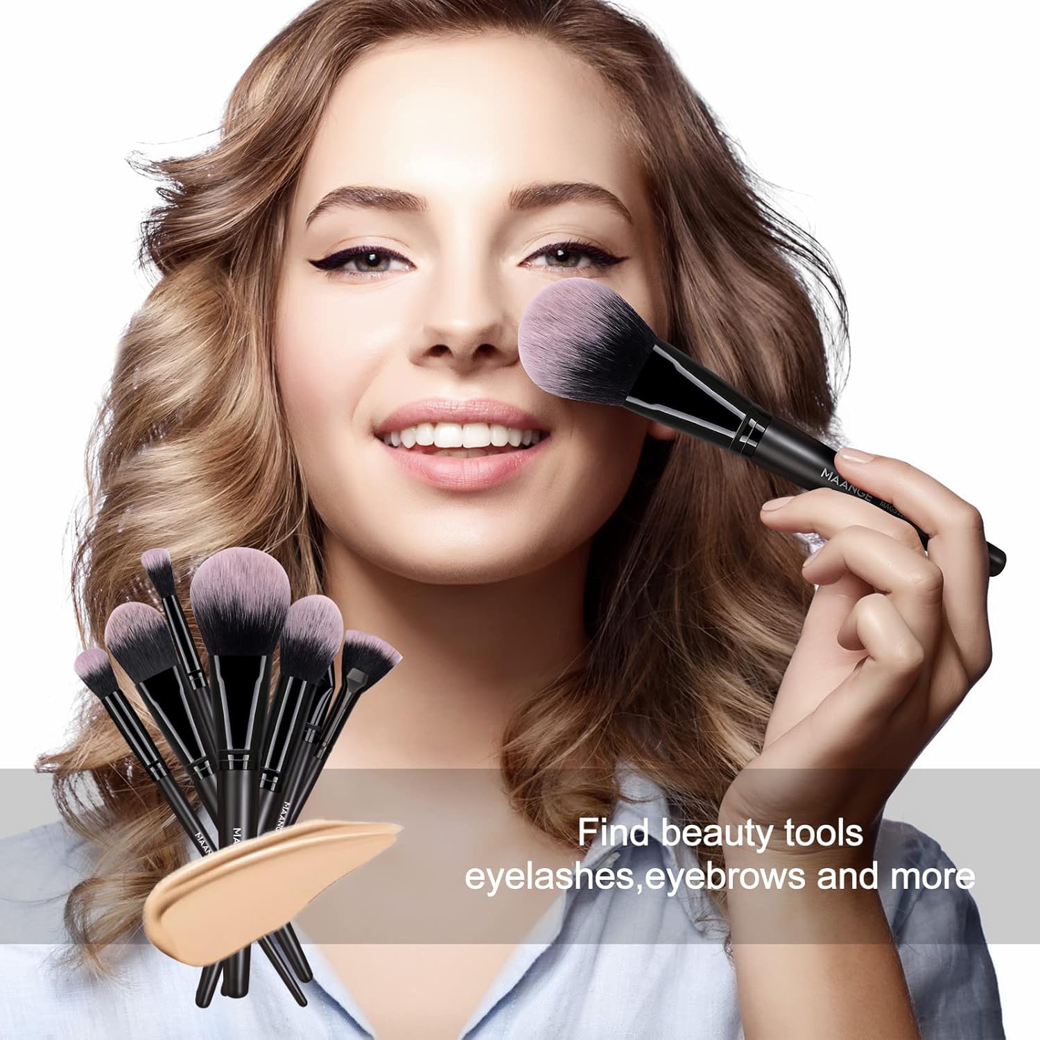Makeup Brushes, MAANGE 18 Pcs Premium Synthetic Make up Brushes Set Soft Foundation Powder Eyeliner Eye Shadow Makeup Brush Set Professional (Black) - Image 7