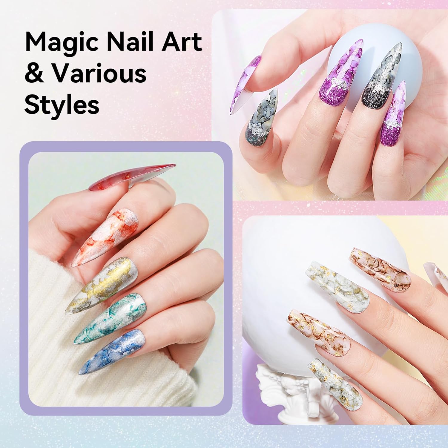 MIZHSE Marble Nail Polish Set, 12 Colors Marble Ink for Nails Glitter Effect Nail Ink Blooming Gel Watercolor Nail Polish for Nail Art Design Manicure at Home - Image 5