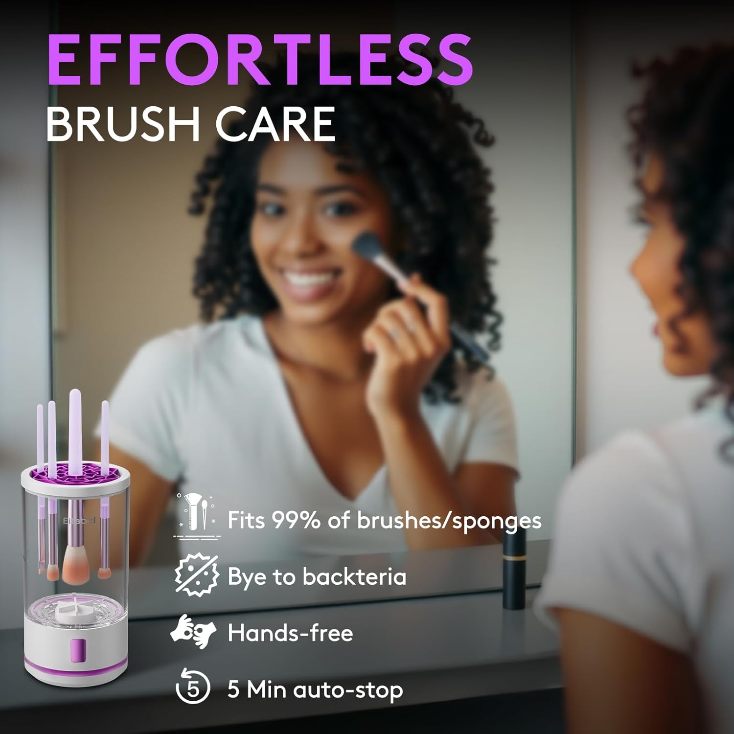 Electric Makeup Brush Cleaner machine, 2 in 1 Makeup Brush Washer, Battery Operated Automatic Spinning Cosmetic Brush Cleaner Ceanser For All Size Makeup Sponges - Image 2