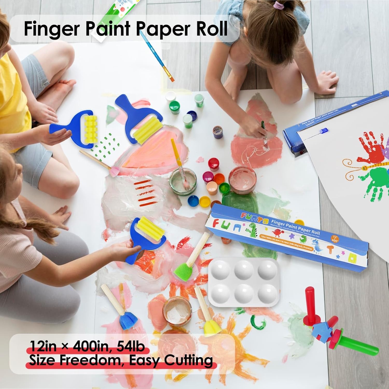 Funto Kids Washable Finger Paint Set, 25 PCS Non Toxic Art Painting Supplies for Baby, Includes Finger Paint Paper Roll, Brush Set, Arts Crafts for Toddlers Age 1-3 - Image 6