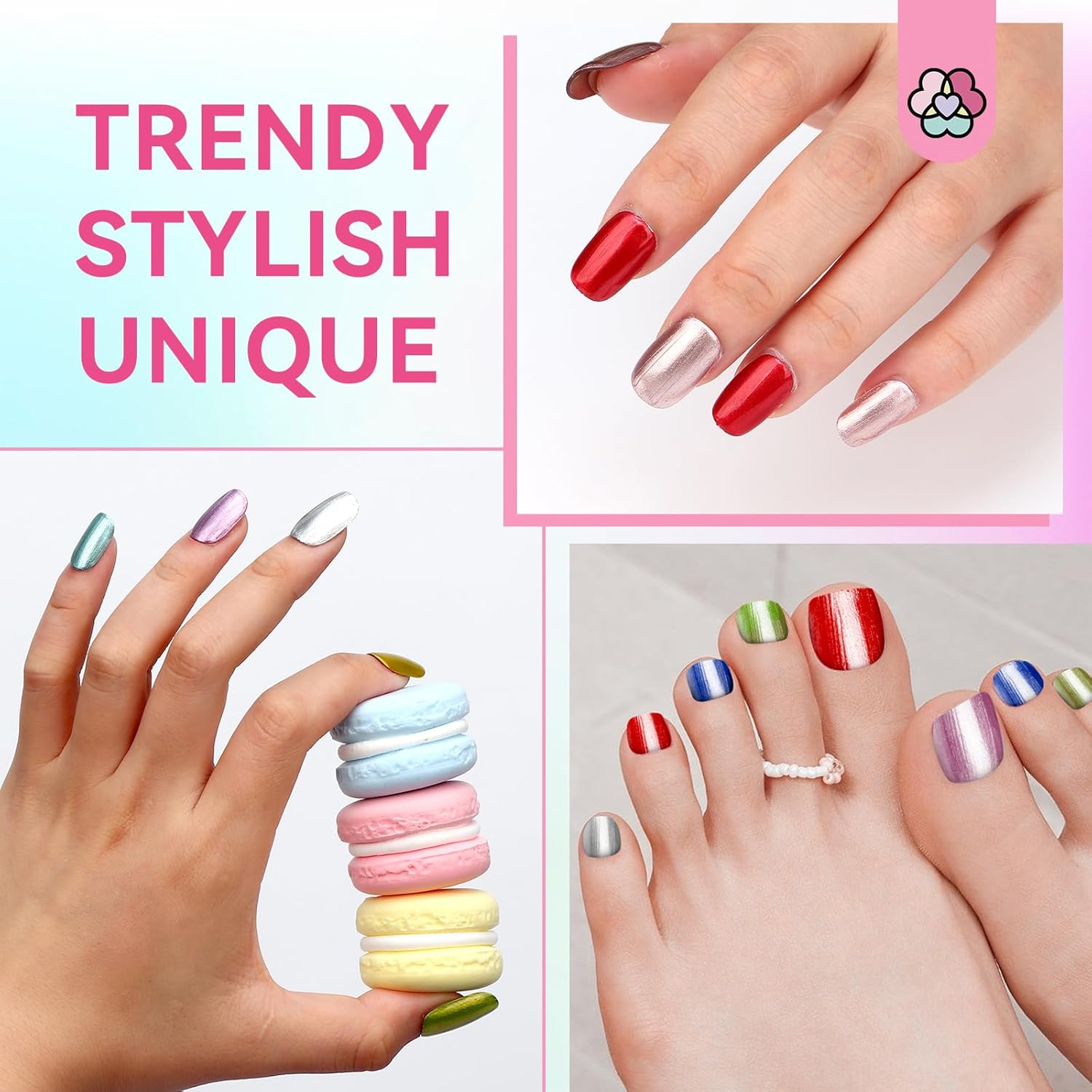 SAVILAND Metallic Nail Polish Set: 12 Colors Mirror Chrome Glitter Nail Polish 0.34oz Holographic Red Silver Pink Nail Polish Quick-Dry Base Top Polish Coat for Fingernail Toenail French Manicure Art - Image 5