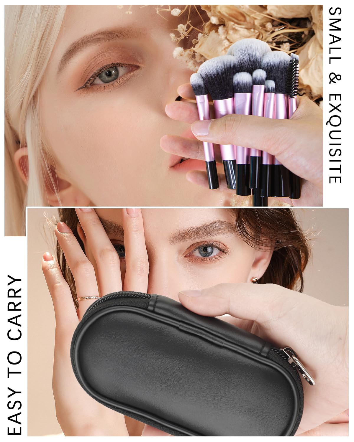 10 Pcs Travel Makeup Brush Set Black Mini Makeup Brushes with Makeup Brush Pouch Portable Foundation Powder Concealers Eye Shadows Makeup Set Professional Makeup Brush Set - Image 4