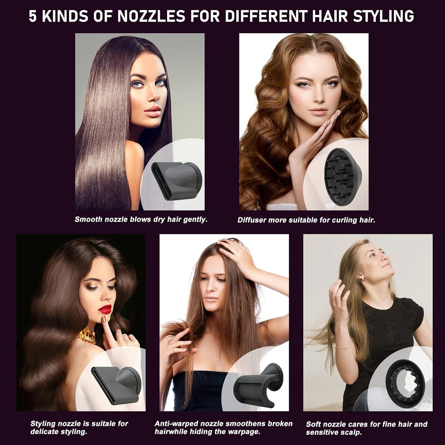 Gray 110,000 RPM Brushless Motor High-Speed Hair Dryer with Diffuser and Magnetic Nozzles - Image 6