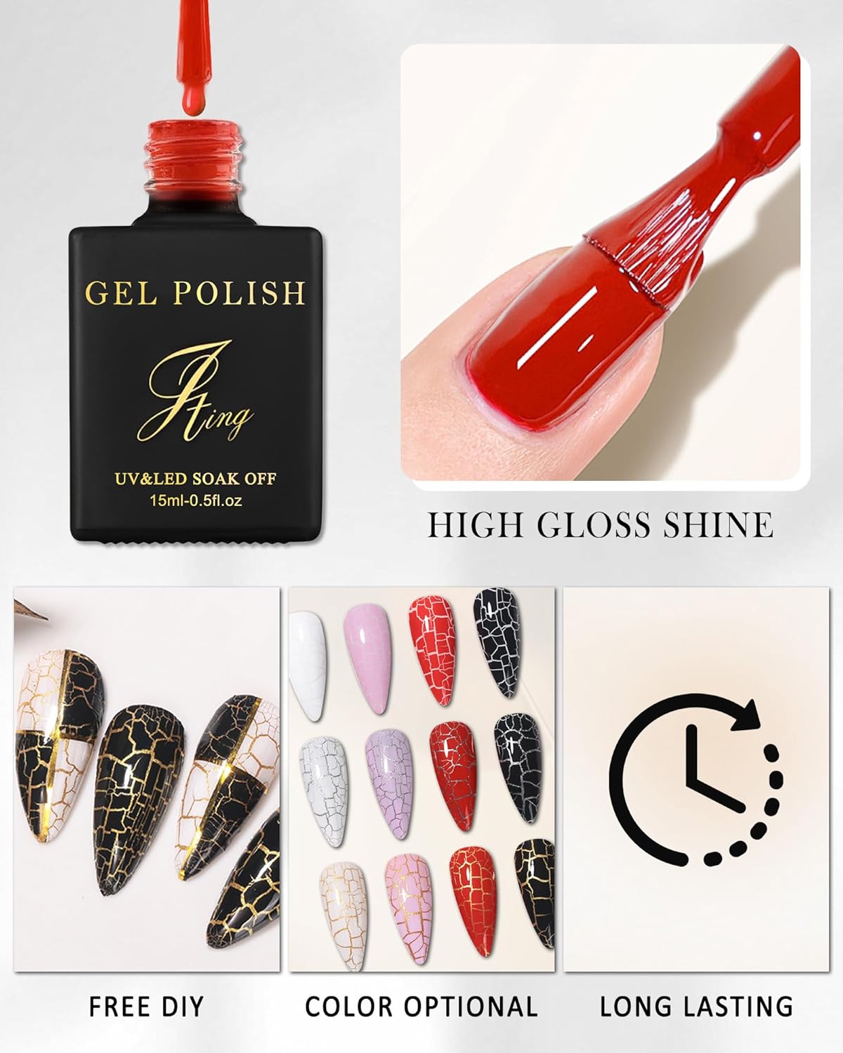 3D Crackle Gel Nail Polish,Magic Black Crackle Nail Gel Glue Polish,Unique Variegated Cool Crackle Pattern,Long-lasting Durable Natural Air-drying Styling,Home DIY Nail Gel Glue Polish for Women-12 - Image 4