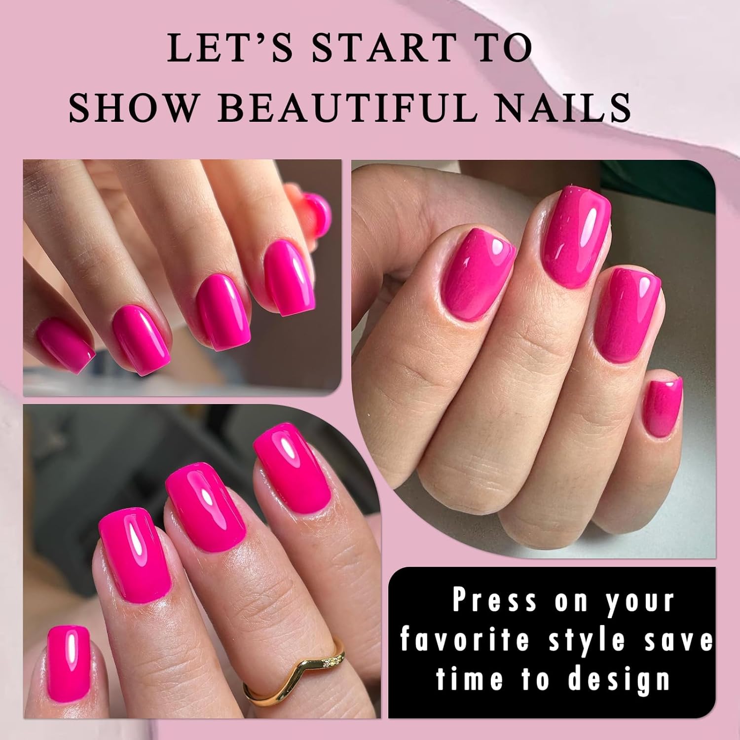 Square Press on Nails Short, 120Pcs Glossy Hot Pink Fake Nails Full Cover Acrylic Nail Press ons Reusable Glue on Nails Solid Color Artificial False Nail for Women Girls - Image 6