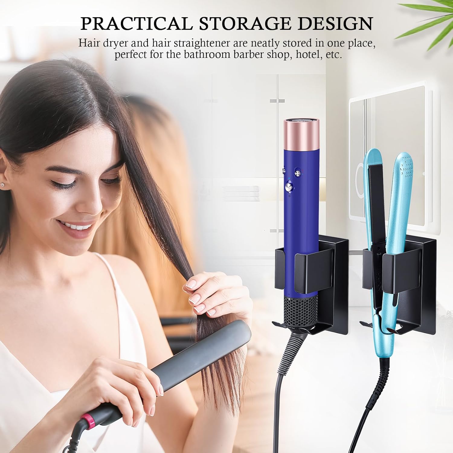 Hair Straightener Holder Wall Mount Curling Iron Holder, Black Blow Dryer Holder Wall Mounted, Adhesive Hair Dryer Holder, Hair Tools Organizer Storage for Bathroom Vanity - Image 7