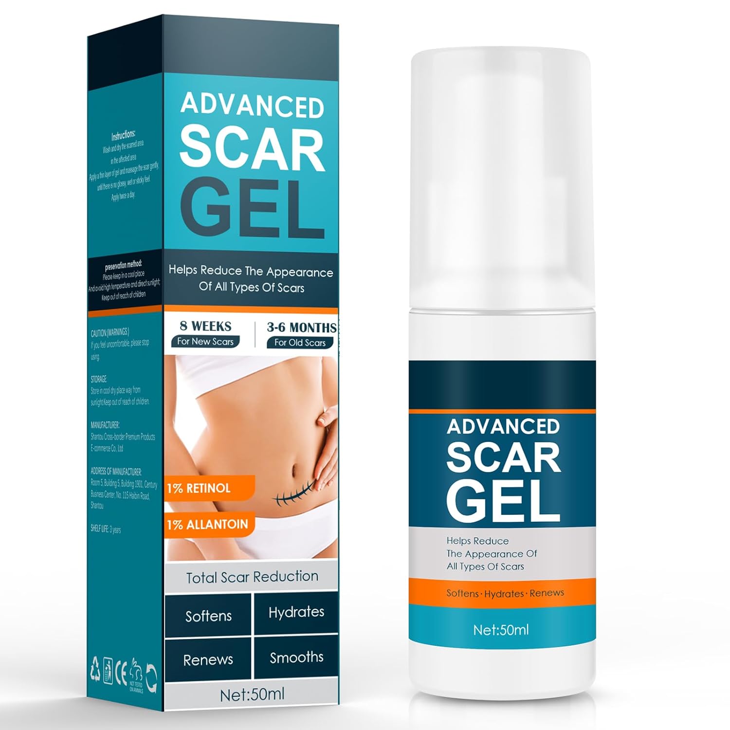 Scar Gel, Scar Cream, Advance Scar Gel for Surgical Scars,Face,Body,Leg, Burns, Acene,C-Section, Stretch Marks, Keloids,Scar Gel for Old & New Scars,Scar Removal for Women Men,1.76oz