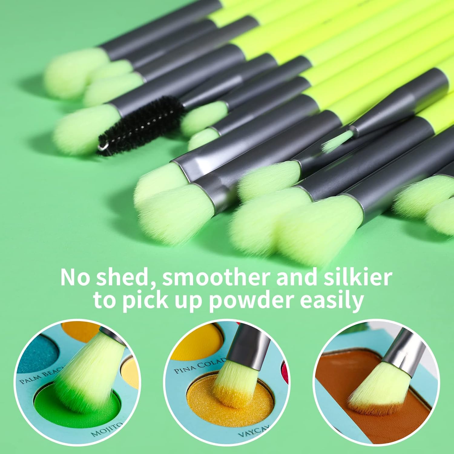 Docolor Eyeshadow Brush Set 15Pcs Eye Makeup Brushes Professional Makeup Brush Set Eye Shadow Blending Concealer Eyebrow Eyelash Eye Liners Premium Synthetic Eyeshadow Crease Brow Brush, Neon Green - Image 2
