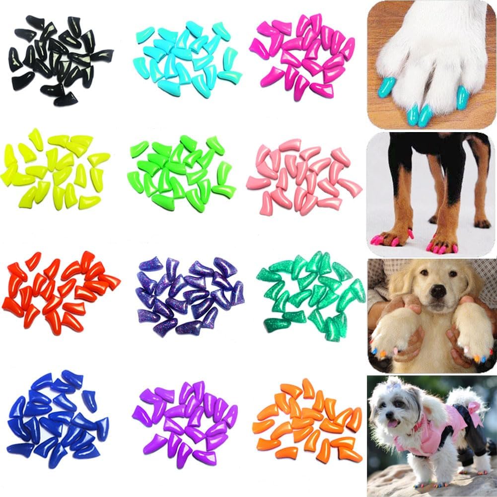 VICTHY 120pcs (12 Colors) Dog Nail Caps | Dog Claw Covers Dog Nail Covers with Adhesives Glue and Applicators( L)
