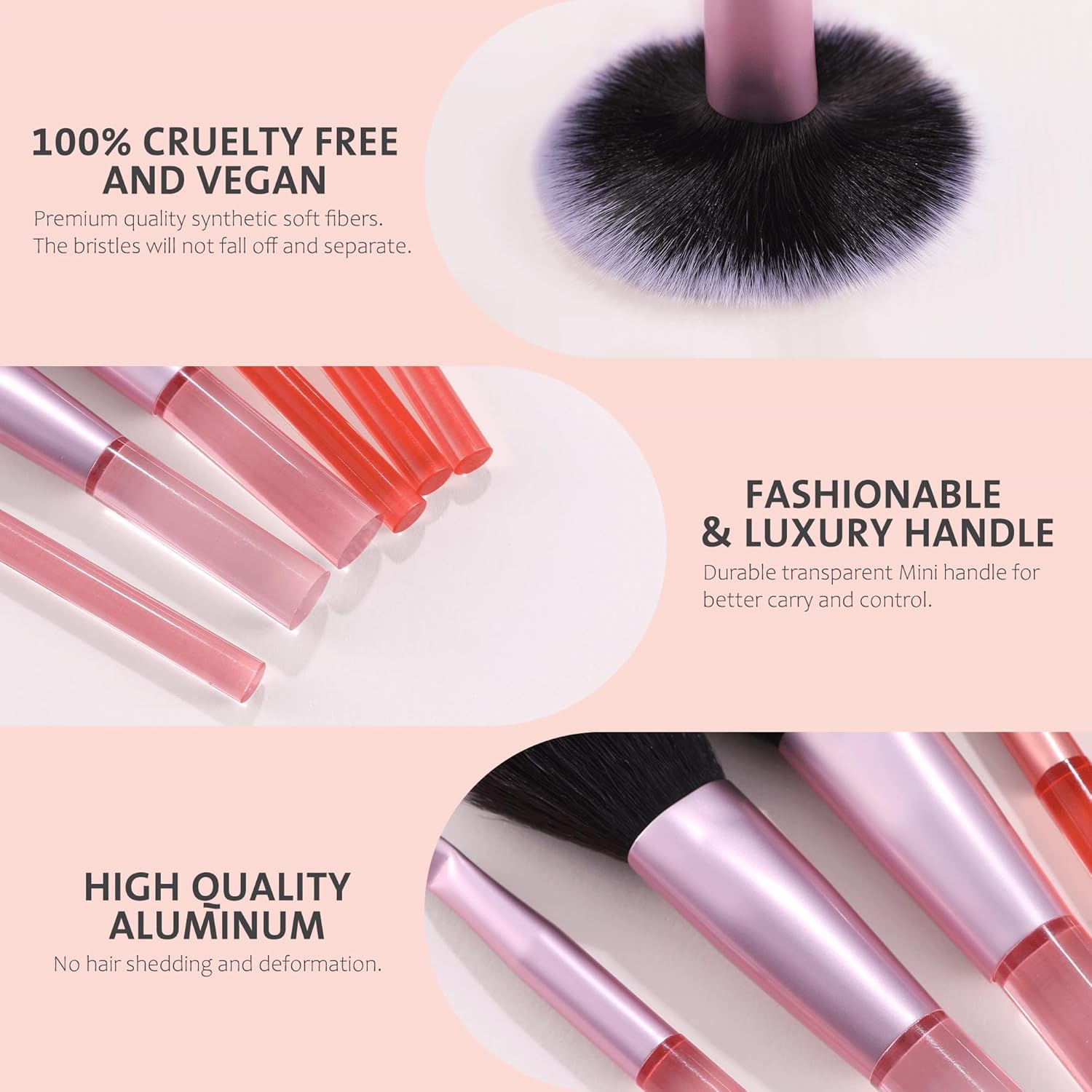 Travel Makeup Brush Set Mini Makeup Brushes For Foundation Concealer Eyeshadow Blush Blending & Buffing Liquid Cream Powder 6PCS Travel Size Complete Function Cosmetic Brushes Kit with Case - Image 3