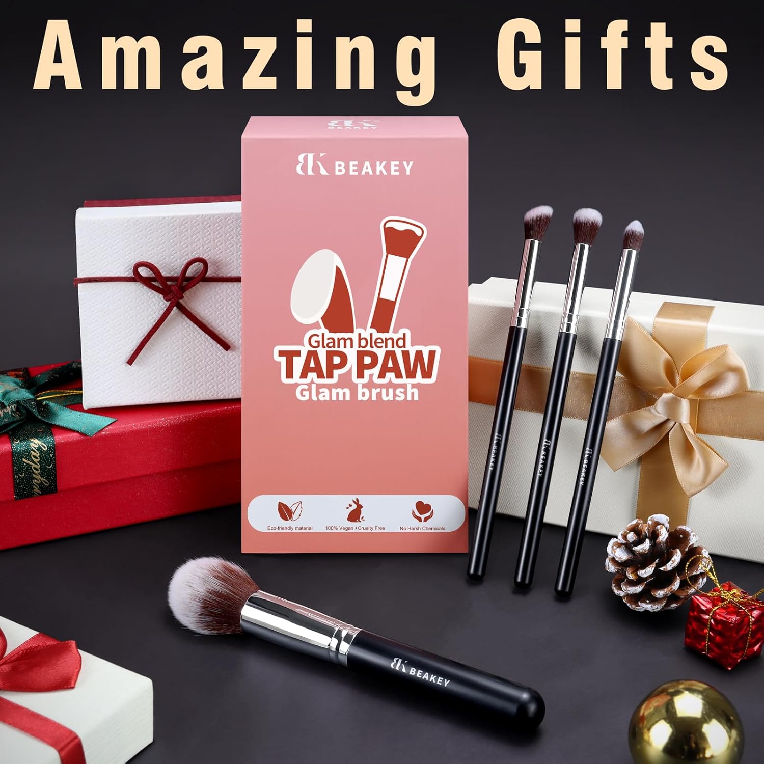 BEAKEY Makeup Brushes Set, Professional Foundation Eyeshadow Concealer Blush Powder Bronzer Applicator, 2 Blender Sponge with Beauty Paper Case - Image 2