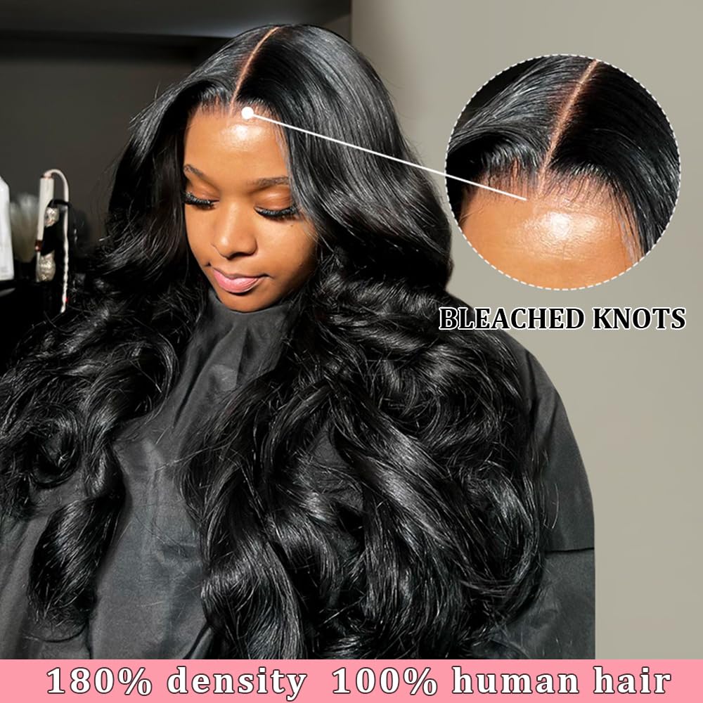 Body Wave Lace Front Wigs Human Hair 13x4 180% Density HD Transparent Lace Frontal Human Hair Wig Pre Plucked Glueless Wigs for Women with Baby Hair Bleached Knots 26 Inch - Image 5