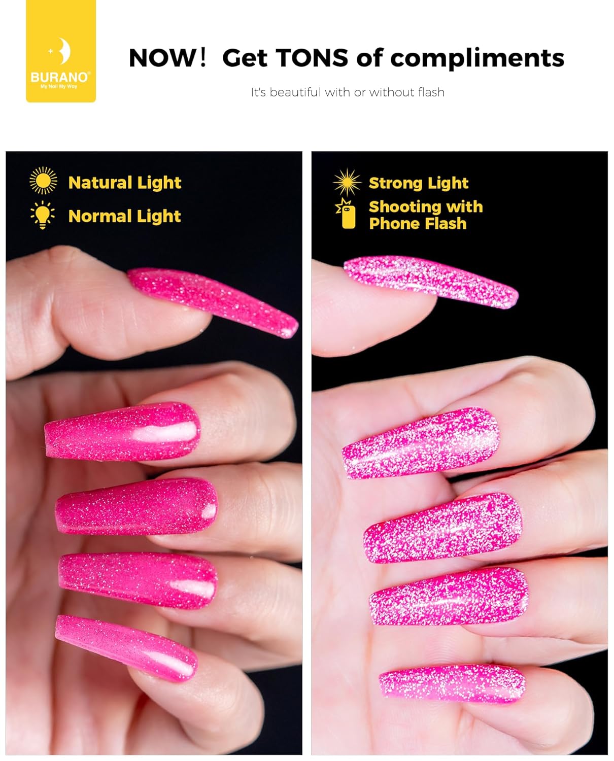 BURANO Reflective Gel Nail Polish, 7.3ml Reflective Diamond Nail Glitter Gel Polish, Sparkly Summer Color Gel Polish Holographic Glitters Shiny Gel Polish UV Lamp Required SZ9 - Image 3