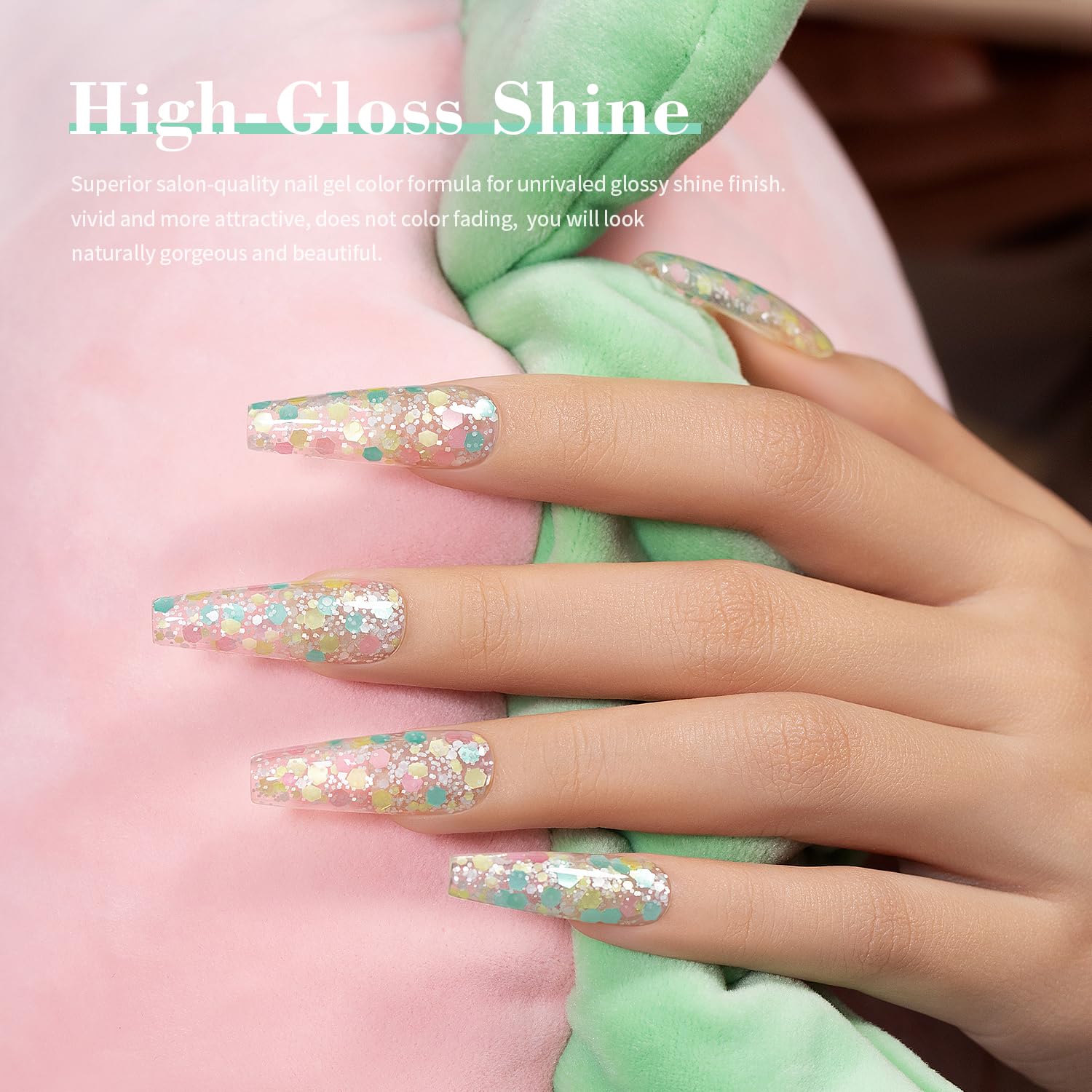 RARJSM Glitter Gel Nail Polish Pink Yellow Green Patel Spring Summer Color Big Flakes Gel Polish Sparkly Chunky Clear Shimmer Pigments Soak off Led UV Curing Required for Home Salon Manicure 15ml - Image 2