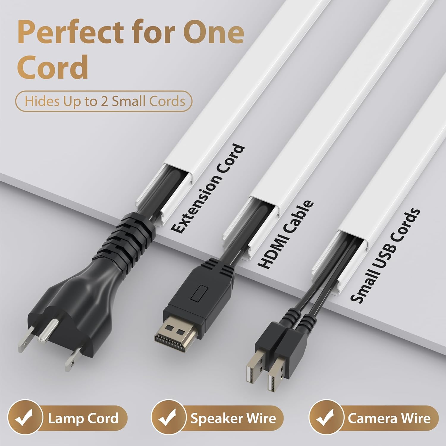 Cord Hider for One Wire, 102in Cable Hider Concealer, Paintable Wall Wire Covers, PVC Cable Management Raceway for A Thick Extension Cord, 6 x L17in W0.59 H0.4in, White - Image 2