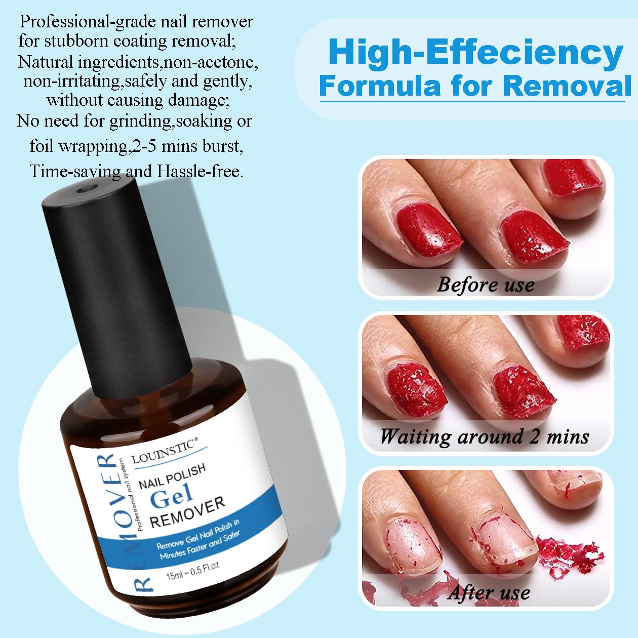 Fast-Acting Gel Nail Polish Remover and Cuticle Oil, 3-5 Minute Professional Formula - Image 3