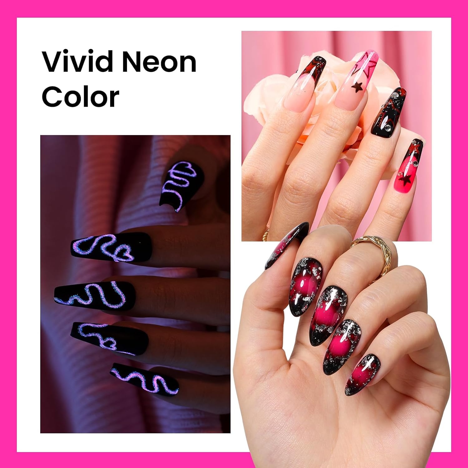 Beetles Hot Pink Gel Nail Polish 15ml 0.5oz Glow in the Dark Pink Neon Gel Polish Soak Off Uv LED Nail Lamp Nail Art Manicure Salon DIY Home for Women Girls - Image 4