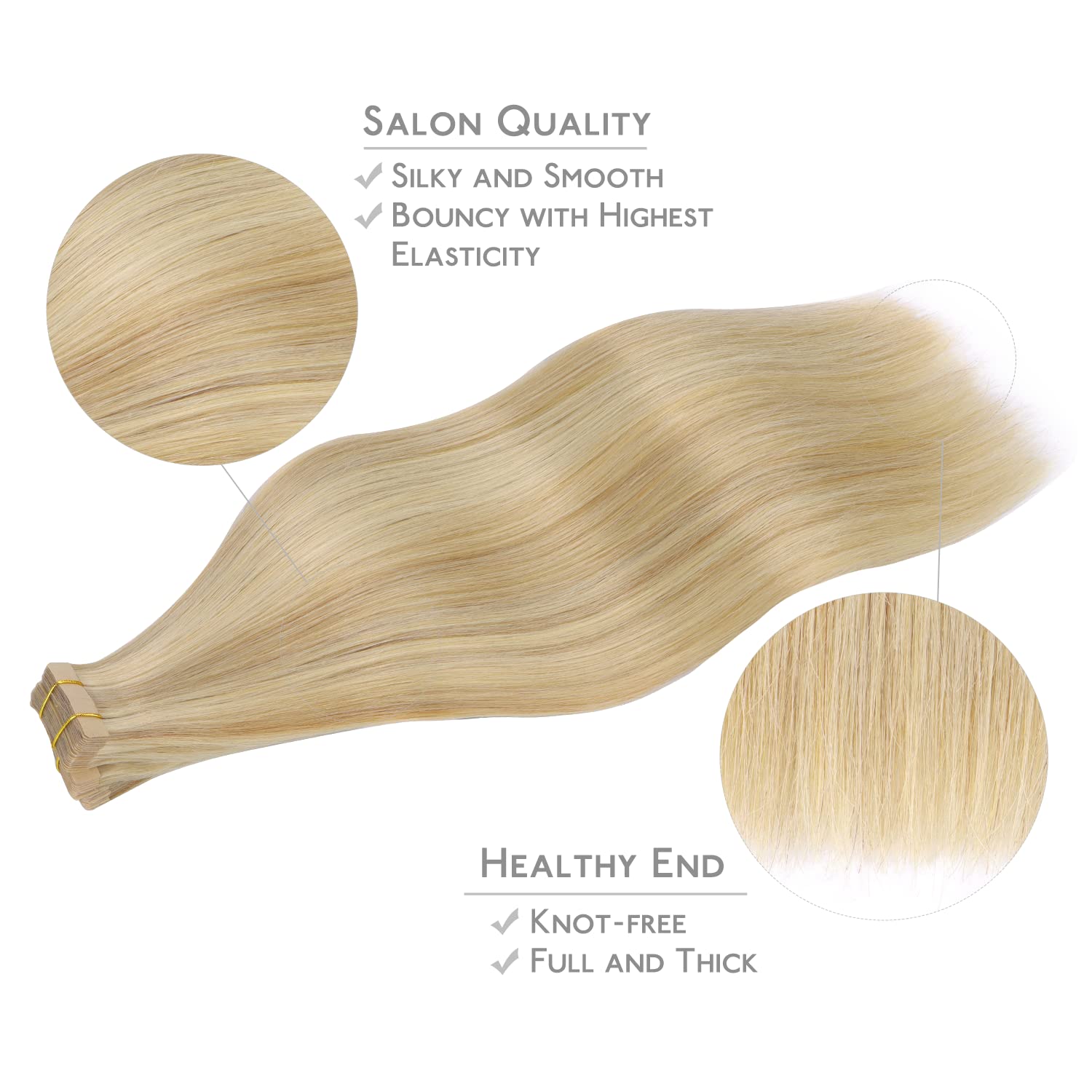 WENNALIFE Tape in Hair Extensions Human Hair, 20pcs 50g 18 inch Light Blonde Highlighted Golden Blonde Remy Hair Extensions Straight Human Hair Tape in Extensions Skin Weft - Image 4