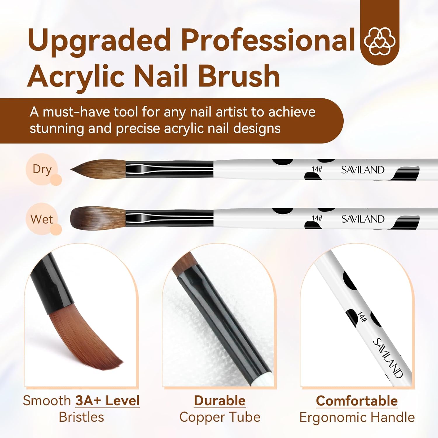 Saviland 3pcs Acrylic Nail Brush Set, Size 8/10/14 Kolinsky Acrylic Nail Brushes for Acrylics Application, Acrylics Powder Nails Art Extension with Black & White Handle for Beginner & Professional - Image 4