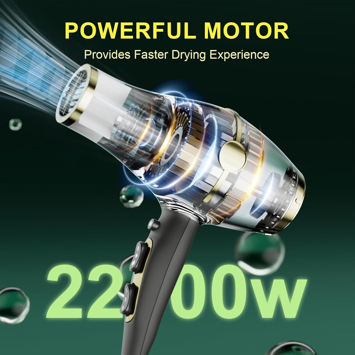 Hair Blow Dryer with Ionic Systems,Diffuser Hair Dryer with & 2 Nozzles,2200W Professional Blow Dryer Powerful Motor for Quick Dry,Hair Dryers for Women and Men,Cool Shot Feature - Image 2