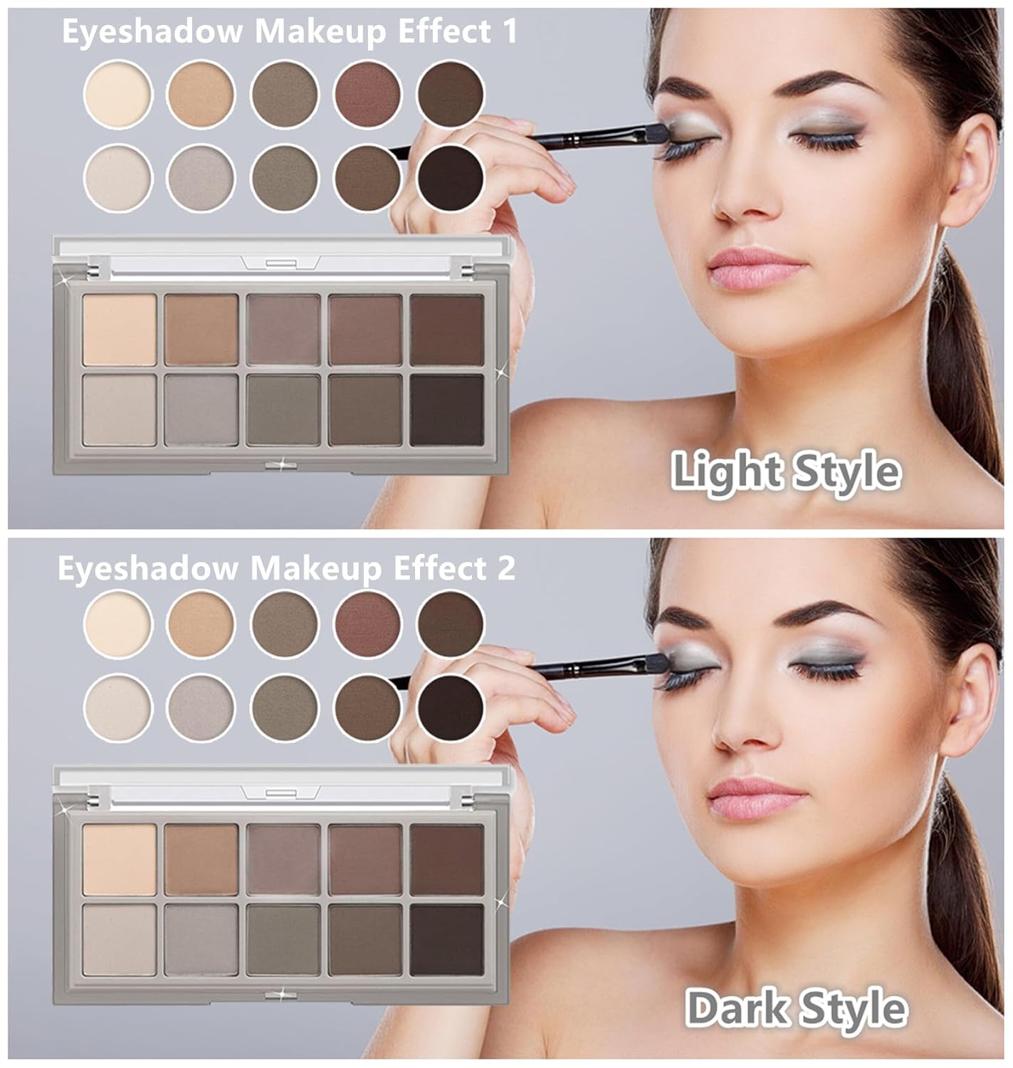 Go Ho 10 Colors Eyeshadow Palette,All Matte Eyeshadow Palette for Older Women,Highly Pigmented Blendable Shades,Neutral Eye Shadow Palette Makeup,Waterproof Cool-tone Grey Brown Eyeshadow,04 - Image 2