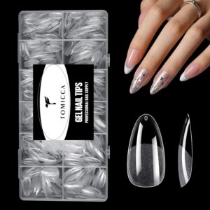 TOMICCA Clear Nail Tips Acrylic Nails 240Pcs Fake nails Medium Almond Nail Tips Pre-shape Gel Nails for Nail Extension False Nail Tips 12 Sizes