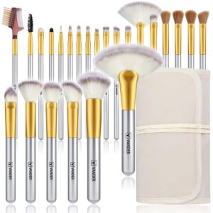 VANDER Makeup Brushes 24Pcs Makeup Brush Set - Professional Make Up Brushes with Soft Synthetic Bristles & Wooden Handle, Includes Makeup Bag for Travel,Champagne
