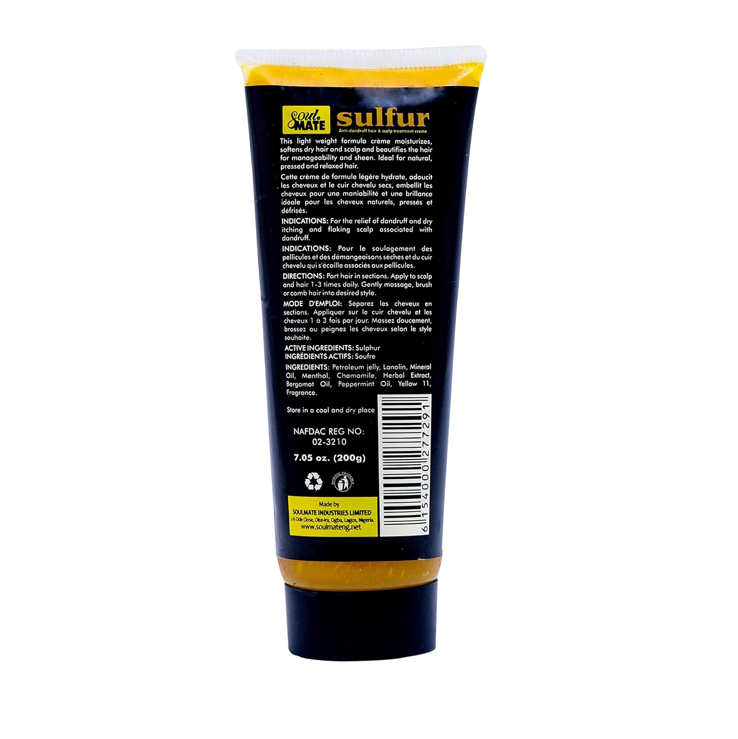 SOUL MATE Sulfur Anti-dandruff Hair Cream With Menthol (5.9oz) | Fast Relief With Herbal Extract | Scalp Treatment For Dry Itchy Scalp | Dandruff Free Hair Moisturizer - Image 2