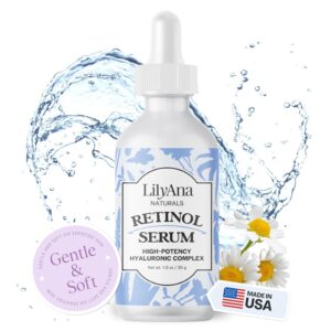 LilyAna Naturals Retinol Serum for Face - Made in USA, Face Serum with Hyaluronic Acid and Vitamin E, Anti Aging Serum, Reduces Age Spots and Sun Damage, Promotes Collagen and Elastin (Retinol, 1oz)