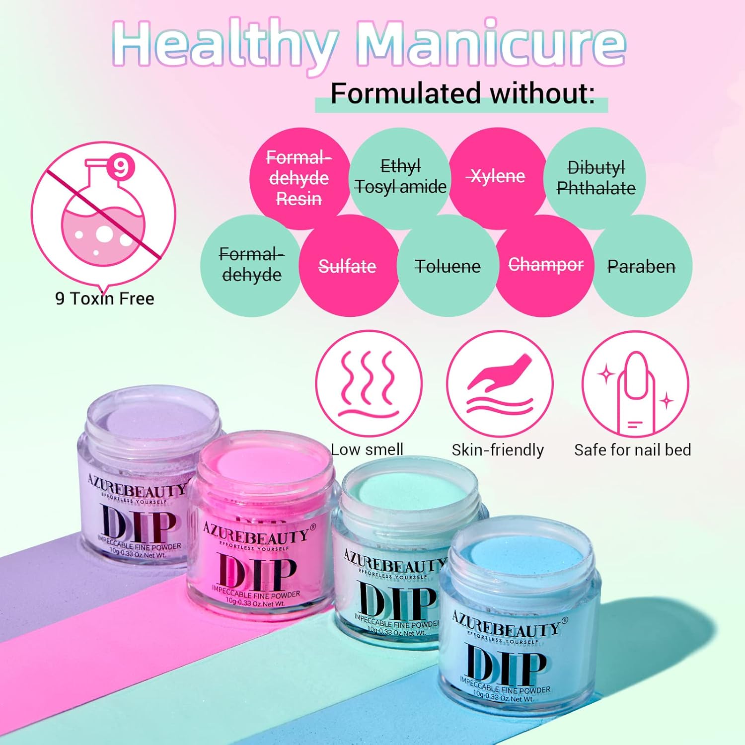 AZUREBEAUTY Dip Powder Nail Kit Starter, Spring Summer Bright Pastel Green Hot Pink Purple 4 Colors Dipping Powder Liquid Set with Base/Top Coat Activator for French Nail Art Manicure DIY Easter Gift - Image 6