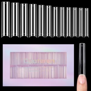 Quaferen 504Pcs Clear No C Curve Nail Tips for Acrylic Nails Professional, 3XL Extra Long Tapered Square Straight Acrylic Nail Tips, Half Cover No Crease Nail Extension Tips False Nails for Nail Art