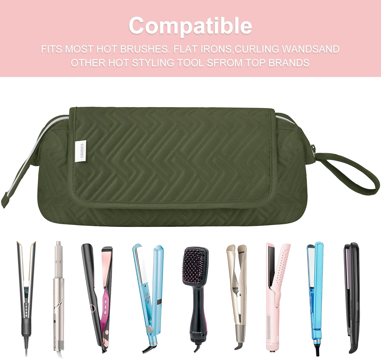 Leudes Hair Tools Travel Bag for Women Heat Resistant Mat for Travel Essentials Hot Tools Straighteners,Flat Irons,Curling Iron,Hot Air Brushes and Hair Dryer Organizer Bags 2 in 1 (Army GreenA) - Image 6