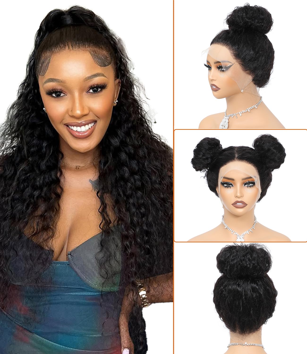 ONICE 360 Drawstring Lace Front Wigs Human Hair Pre Plucked Invisible Strap Deep Wave Glueless Full Lace Human Hair Wigs With Drawstring Hidden Strap 360 Curly Wig For Black Women (20 Inch) - Image 4