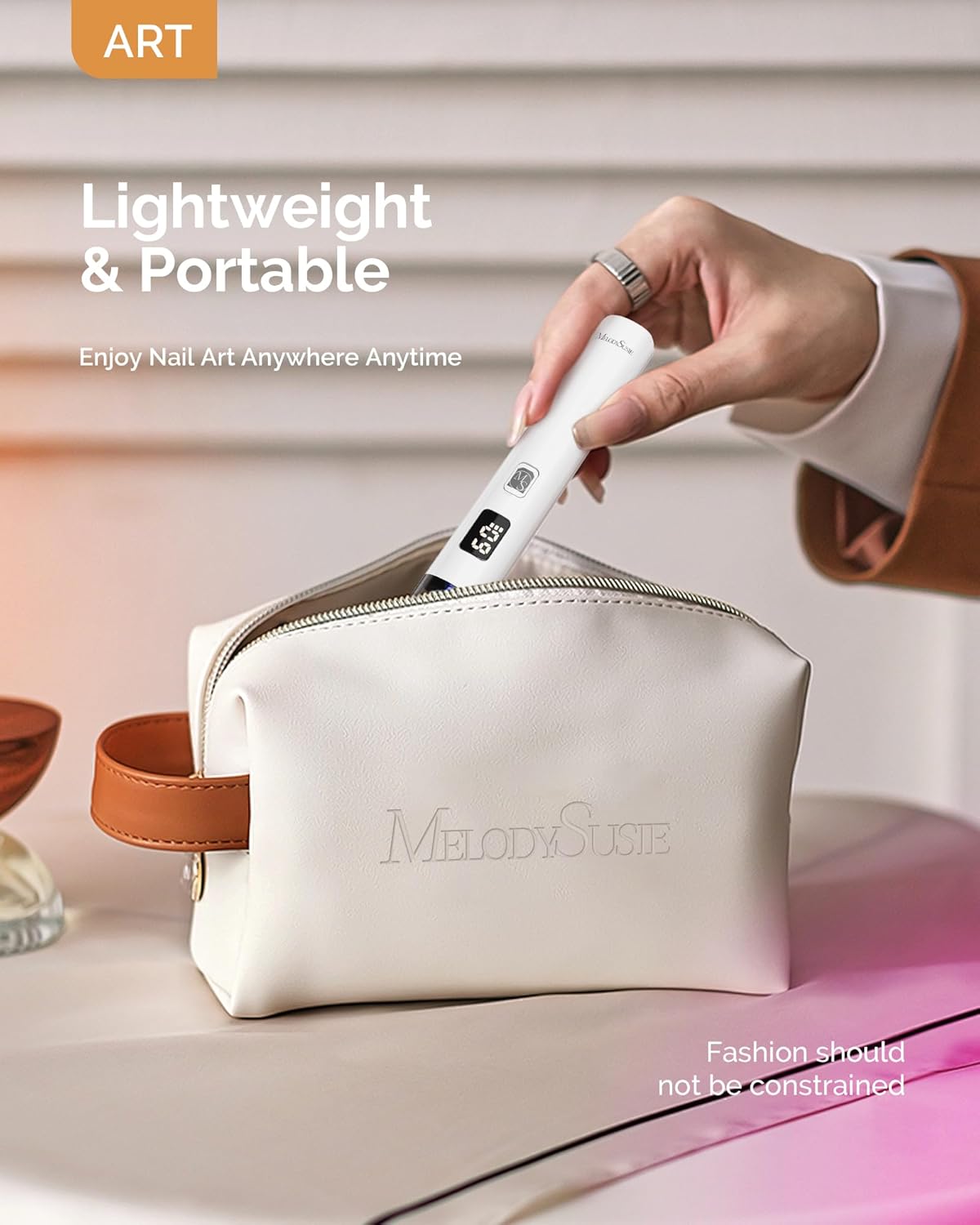 Melodysusie Handheld UV Light for Gel Nails, ART01R Cordless Gel X Nail Lamp Rechargeable with LCD Display, Eye-Protective Cover Flash Cure Nail Dryer for Rhinestone Glue Decoration DIY at Home White - Image 5