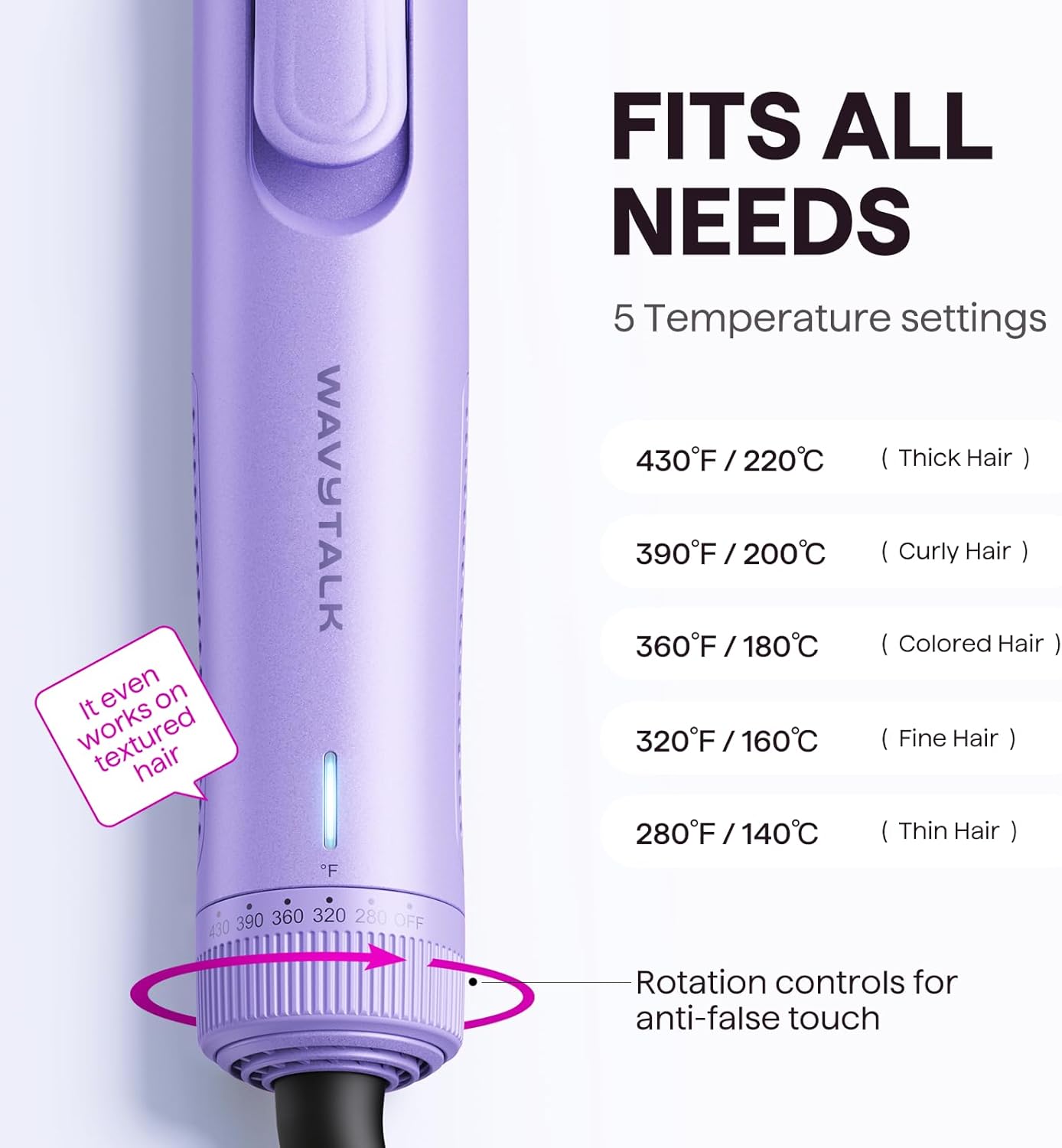 Wavytalk Airflow Styler Curling Iron, Cool Curl, 360° Cool Air Lock in Style for Lasting Curls, Reduces Damage, 2 in 1 Hair Straightener and Curler, 1 Inch, Anti-Scald for Short Long Hair, Purple - Image 6