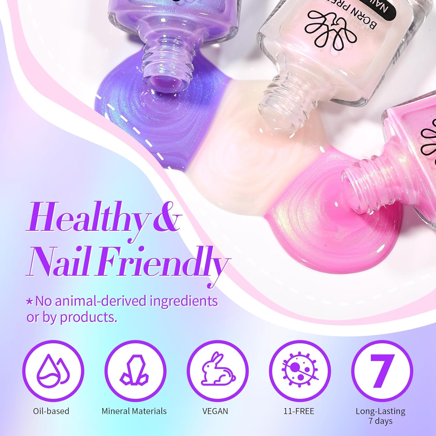 Born Pretty Pearl Nail Polish Set, 6 Colors Ombre Pearl Shimmer White Pink Purple Mermaid Nail Polish Quick Dry Spring Summer Finger 10ml 0.34oz Shell Glitter Nail Lacquer Set - Image 8