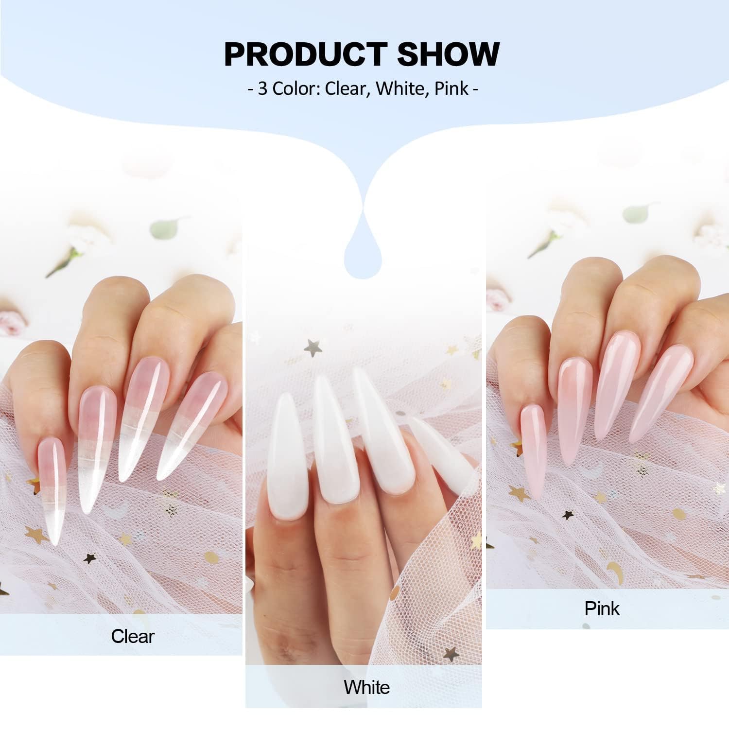 Morovan Acrylic Nail Kit: Clear Pink White Powder and Professional Liquid Set for Nail Extension - DIY at Home With Brush for Beginners - Image 2