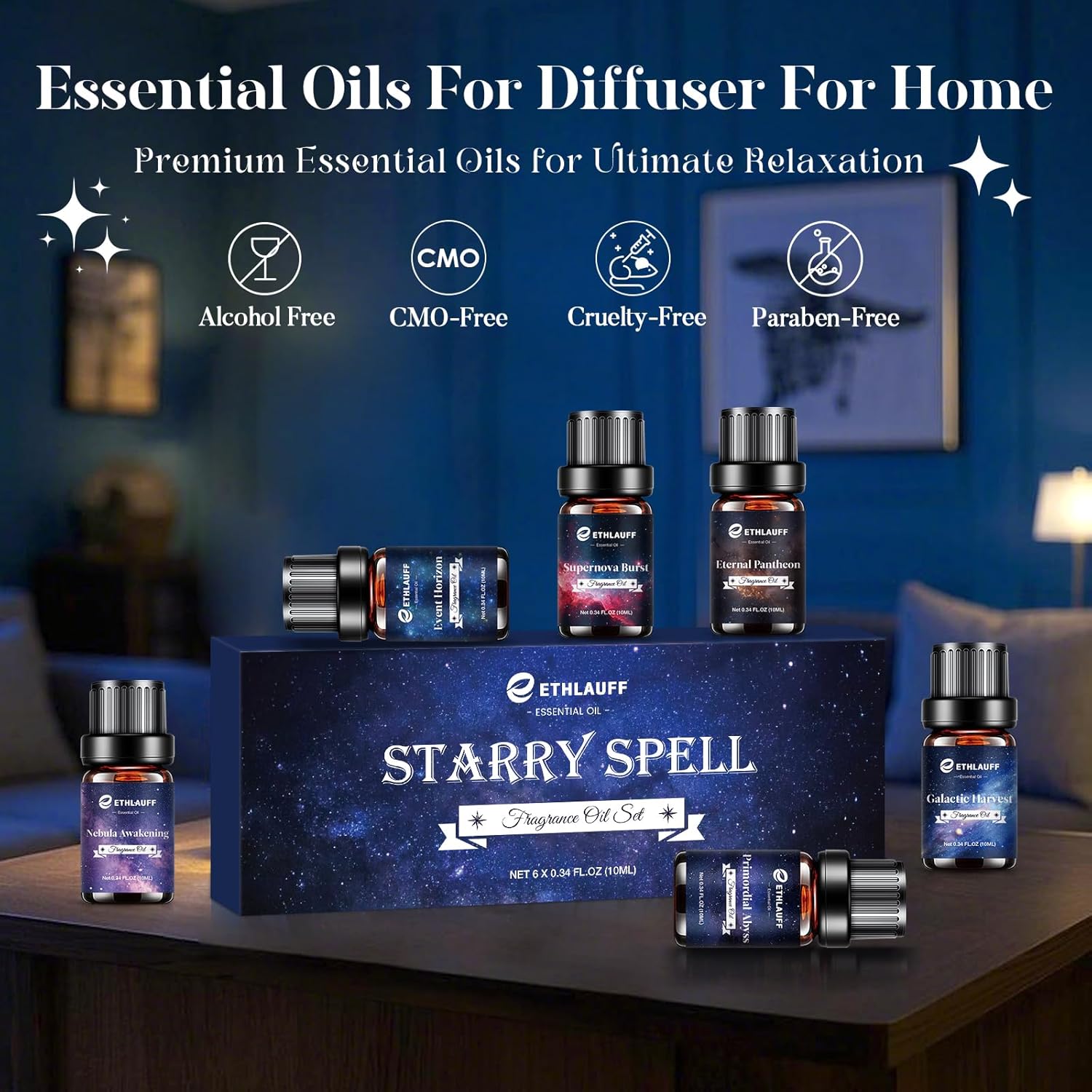 Essential Oil Blends, Starry Spell Essential Oil Set for Diffusers for Home, Humidifiers, Candle Making, Magical Aromatherapy Blends - Stress Relief, Calm Mind, Relax, Meditate, 6x10ml - Image 7