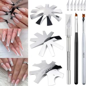 French Cutter for Nails, Lokyango 3pcs French Tip Cutter Edge Trimmer Easy Smile Line Acrylic V Cut Nail with 2pcs Brush, 1pcs Cutting Knife, 5 Spare Blades 7 Piece Set (A)