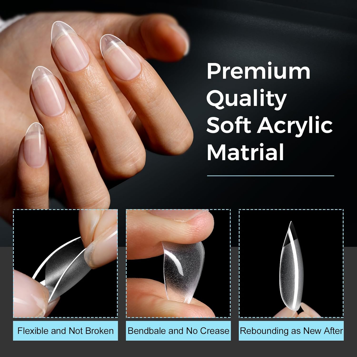 TOMICCA Clear Nail Tips Acrylic Nails 240Pcs Short Almond Acrylic Nail Kit Gel Nail Tips for Extension Short Fake Nails Manicure Home DIY 15 Sizes - Image 4