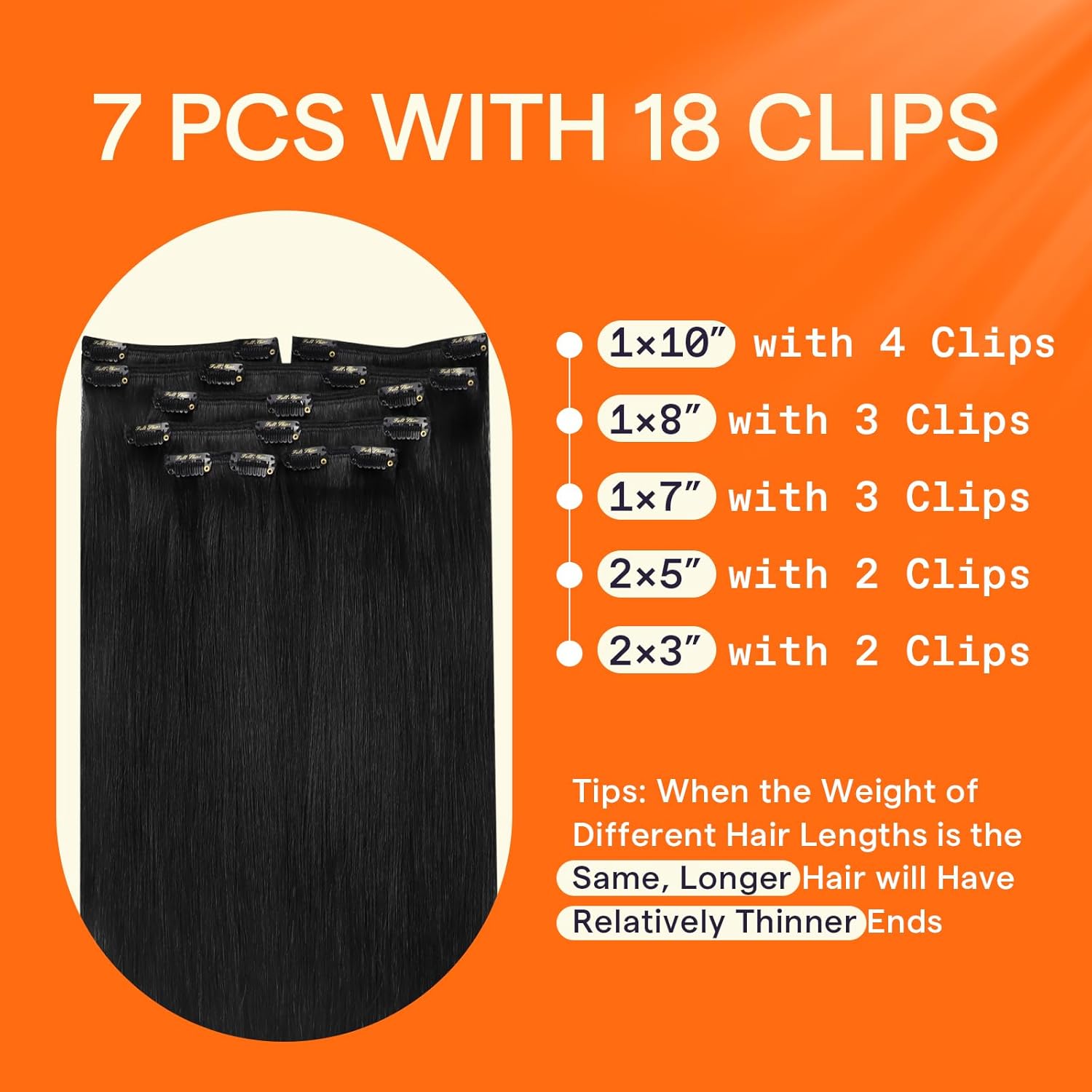 Full Shine 28 Inch Clip in Hair Extensions Real Human Hair Jet Black Long Clip in Extensions for Women Human Hair Triple Weft Straight Black Hair Extension 7 Pcs 150 G - Image 3