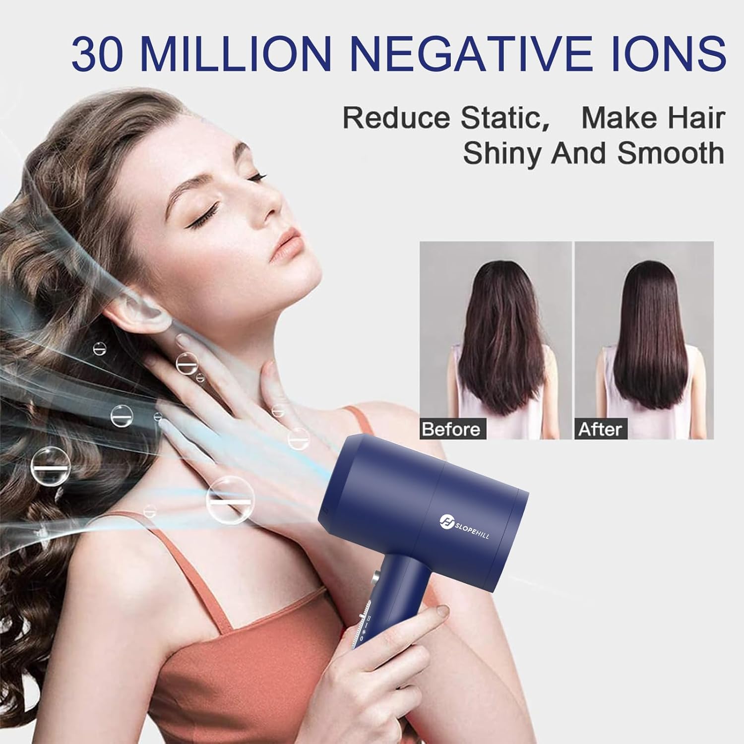 Slopehill Professional Ionic Hair Dryer, Powerful 1800W Fast Drying Low Noise Blow Dryer with 2 Concentrator Nozzle 1 Diffuser Attachments for Home Salon Travel (Prussian Blue) - Image 5