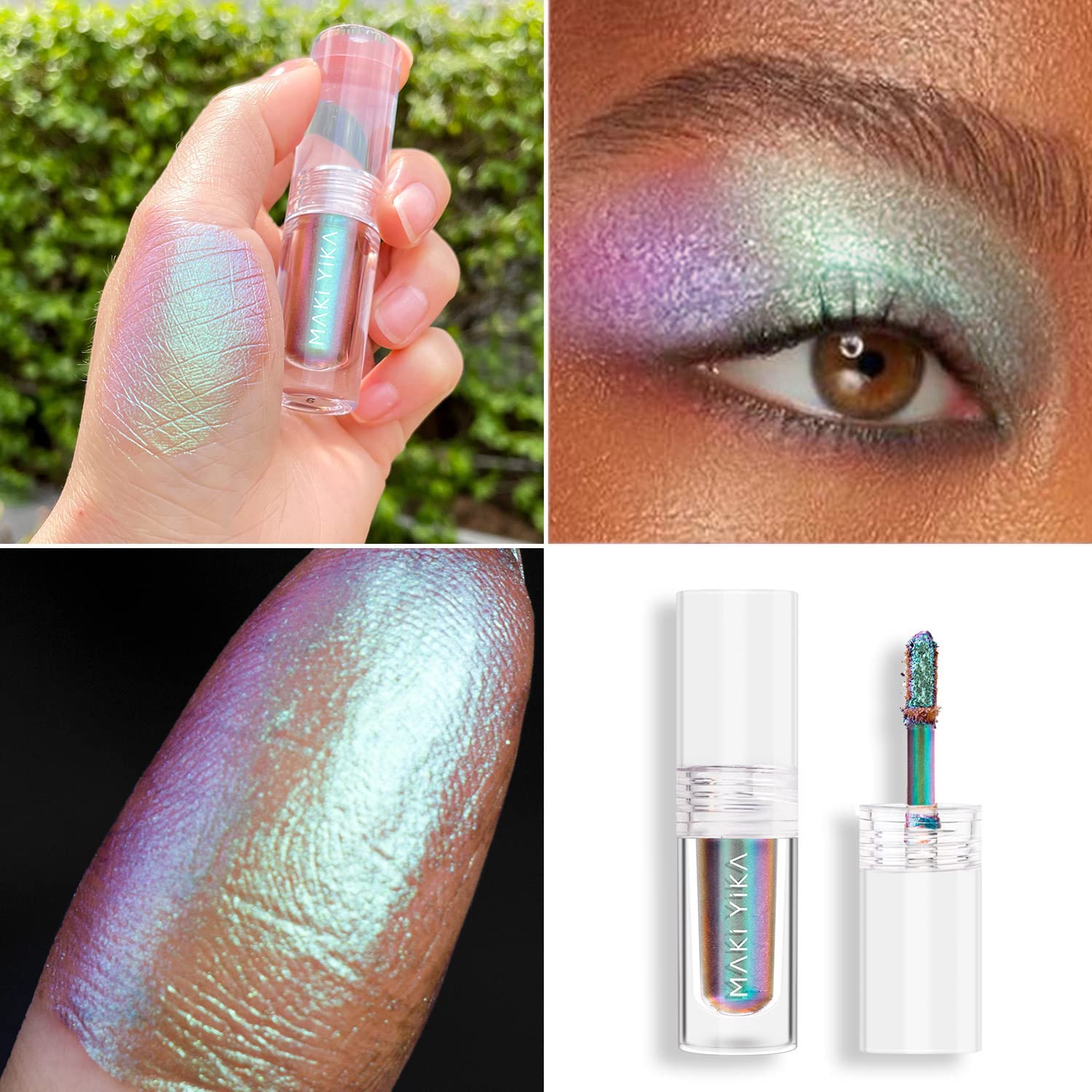 MAKI YIKA Glitter Liquid Eyeshadow Chameleon Metallic Eyeshadow MultiColor Shifting Long Lasting Multichrome Holographic Eye Topper Glitters (#6 Aurora) - Image 2