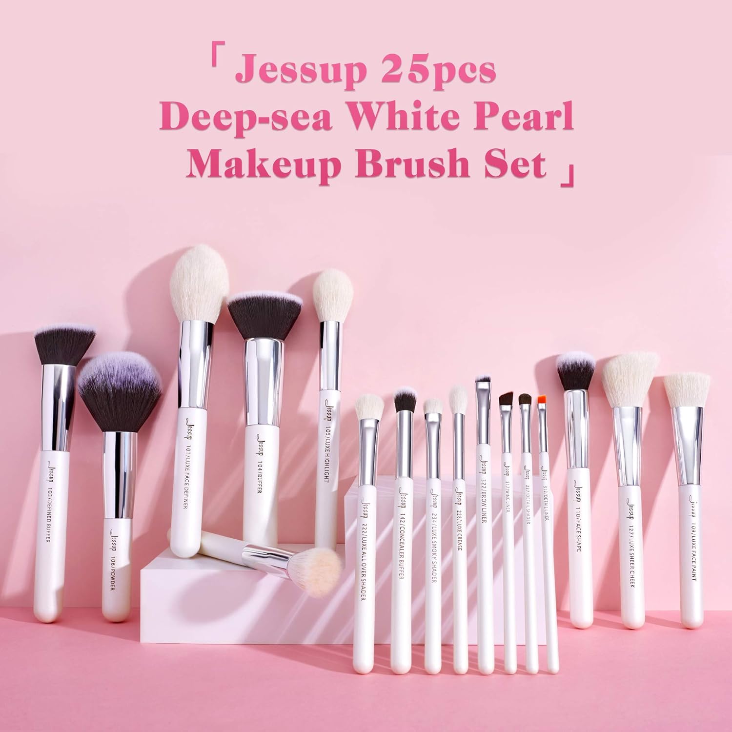Jessup Brand 25pcs Professional Makeup Brush Set Beauty Cosmetic Foundation Powder Blusher Eyeshadow Blending Highlight Concealer Natural-Synthetic Hair Brushes Set (Pearl White/Silver) - Image 6