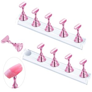 JUSTOTRY 2 Sets Pink Nail Stand for Press on Nails Display, Magnetic Fake Nails Holder for Painting Nails Practices, Beginner Acrylic Nail Art Kit Accessories, Nail Salon Equipment and Decor
