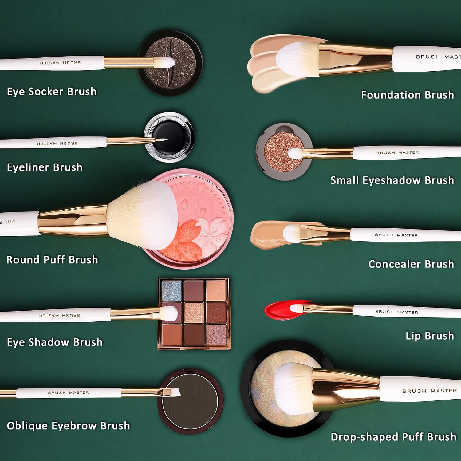 Makeup Brushes Set 10Pcs Professional Kabuki Foundation Eyeshadow Blush Blending Lip Full Face Cosmetic Kit W/Makeup Brush Set with Holder - Image 2