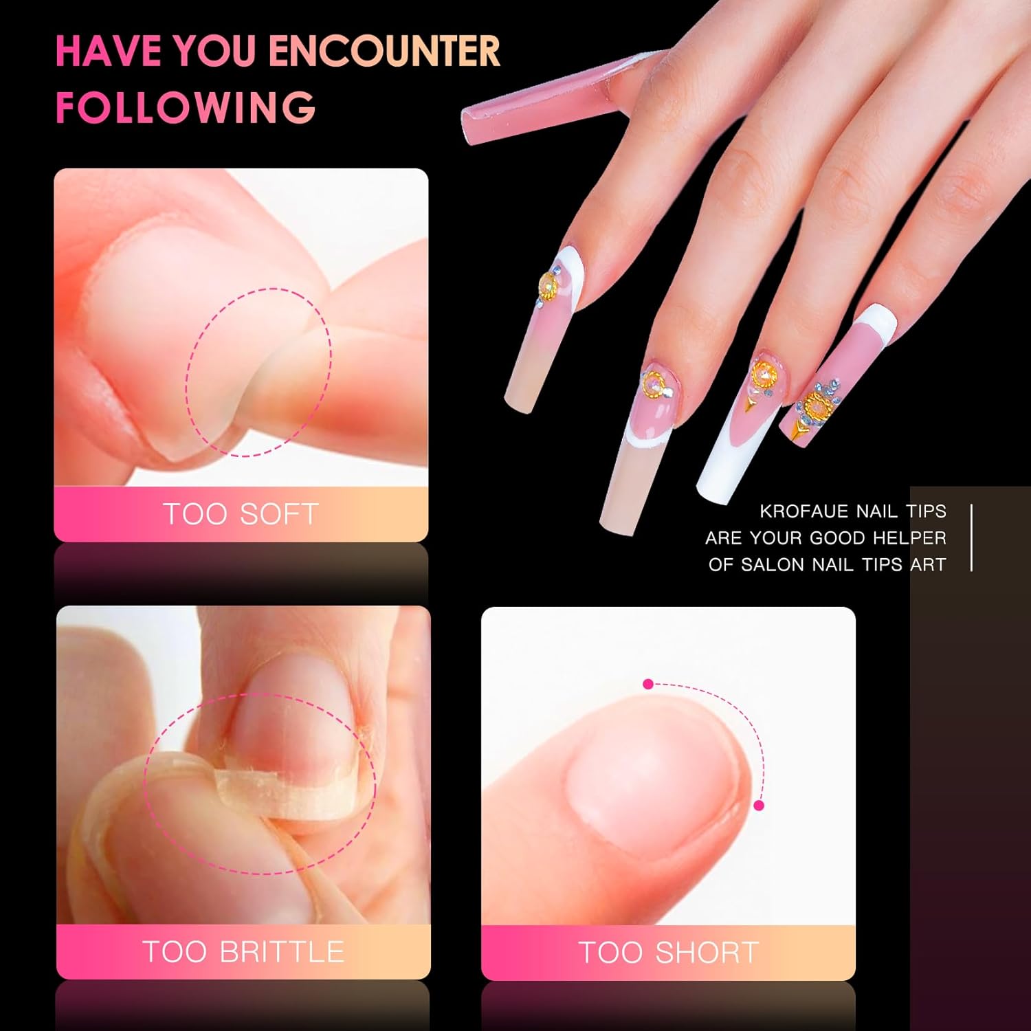 Ranrose Extra Long Nail Tips,240PCS XXXL Square Acrylic Tips Full Cover Clear Straight Tapered - Image 6